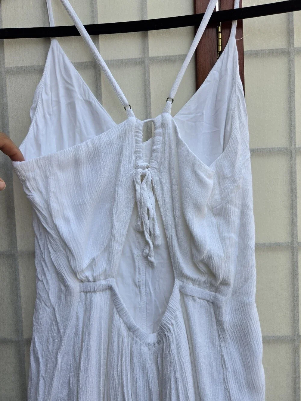 Abercrombie & Fitch White Crinkle Maxi Dress L Cottagecore Boho Coastal High-Low